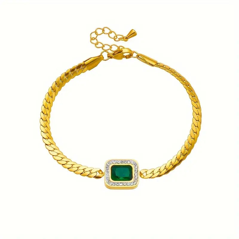 Orielle – Bracelet Doré Élégant à Pierre Verte Verdaska