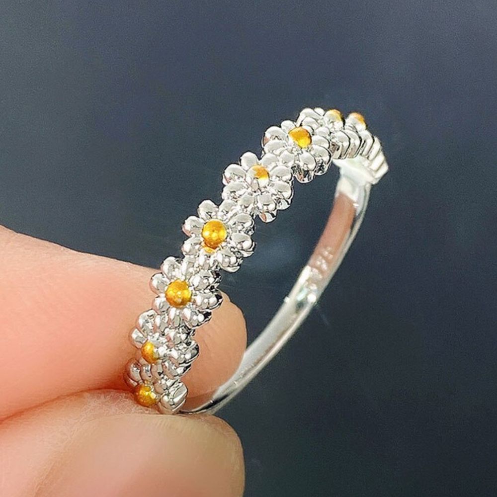 Bague réglable à marguerite pour dames avec motif floral
