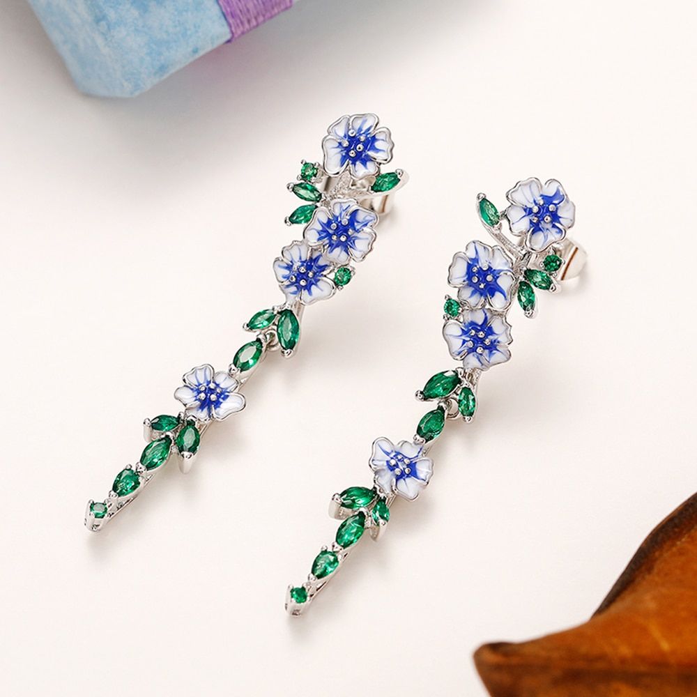 Boucles d'oreilles femme en chaîne avec motif floral - Pair
