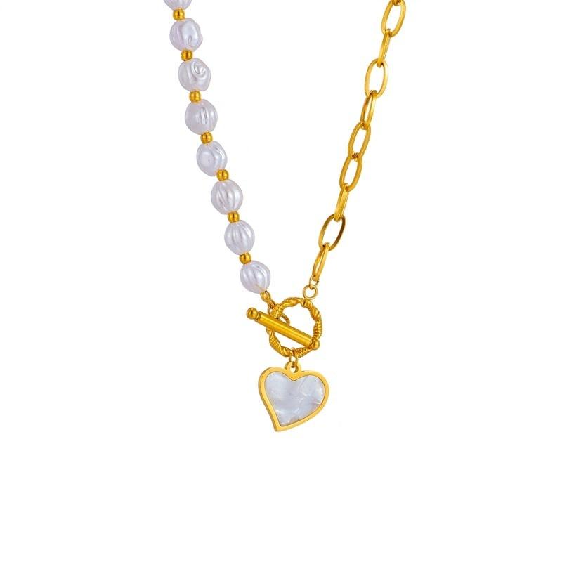 Cyrielle – Collier Cœur Perlé à Fermoir OT
