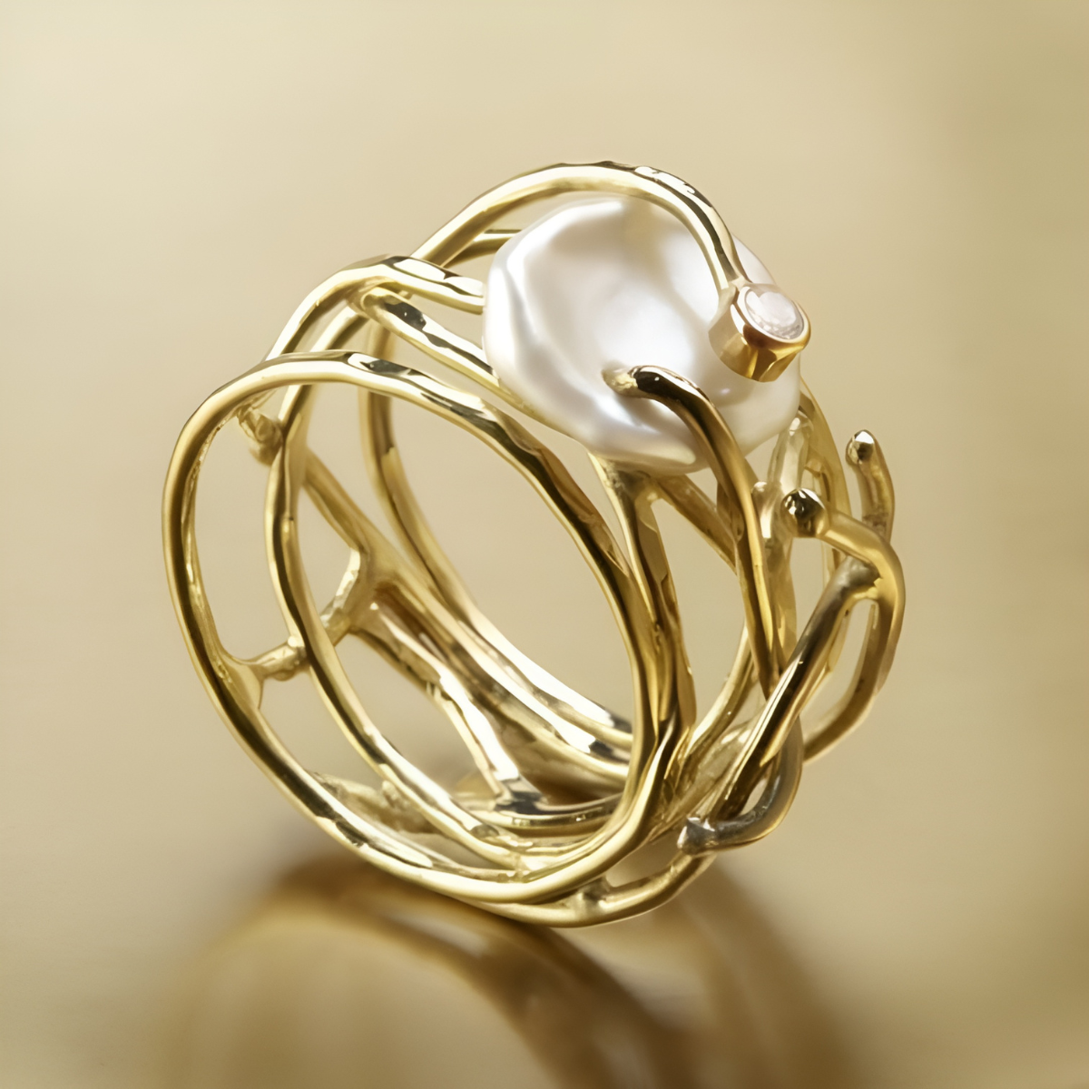 Alma – Bague Perle Irrégulière Blanche