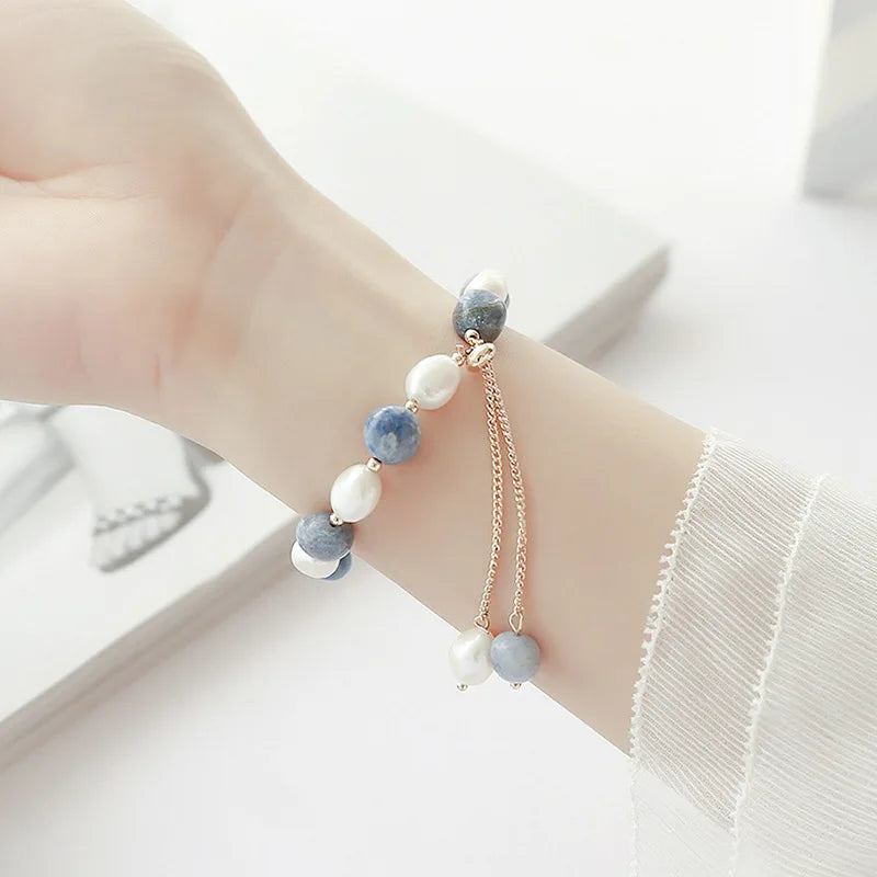 Lysanne – Bracelet Aventurine Bleue et Perle d’Eau Douce