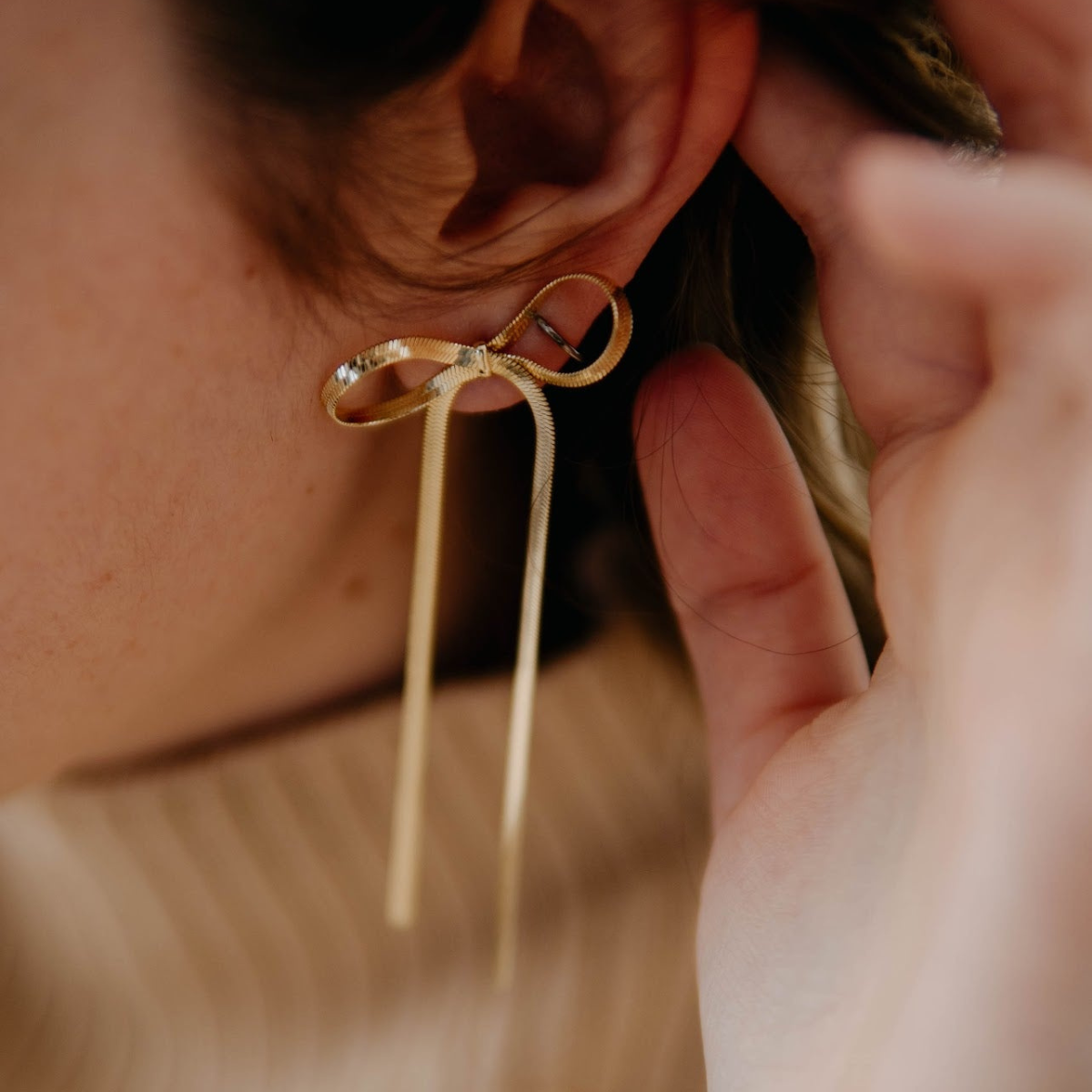 Boucles d'oreilles à franges avec grand nœud - Boucles d'oreilles ruban