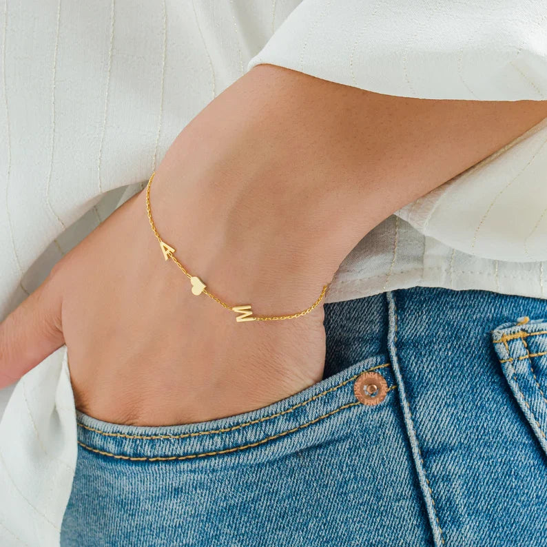Double Initial Heart Bracelet - Double Love Heart Bracelet pour elle