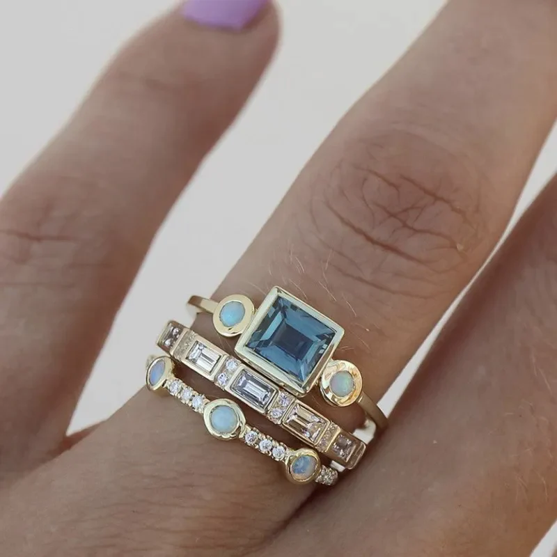 Rica – Ensemble de Bagues Vintage en Cristal Bleu
