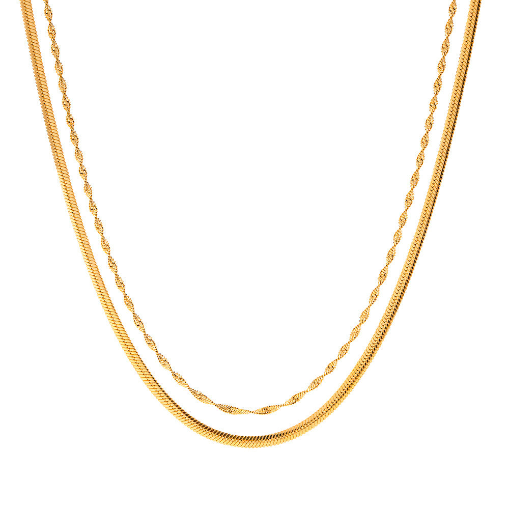 Valerie – Collier chaîne double torsadée en acier inoxydable doré