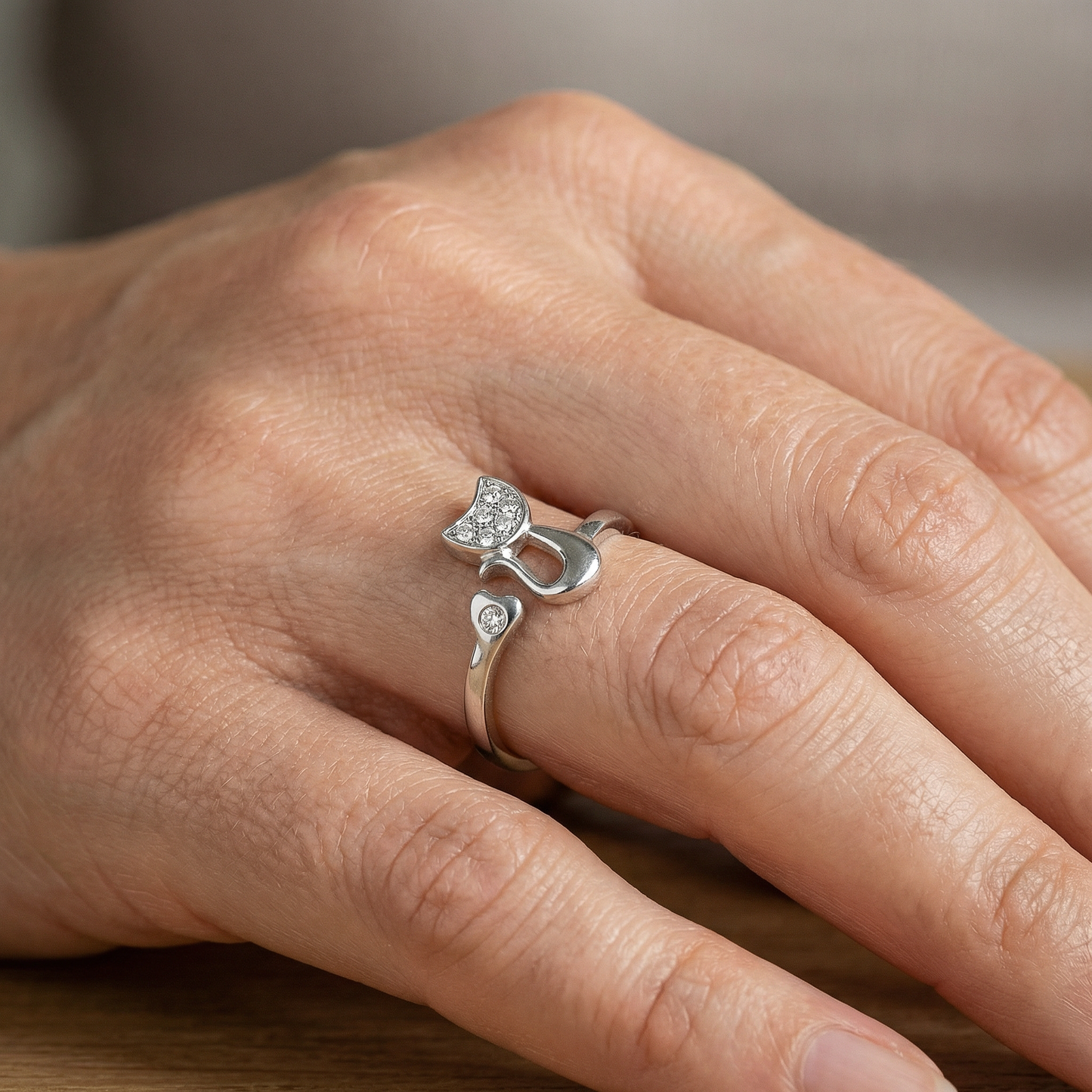 Khelani – Bague Chat en Argent avec Strass
