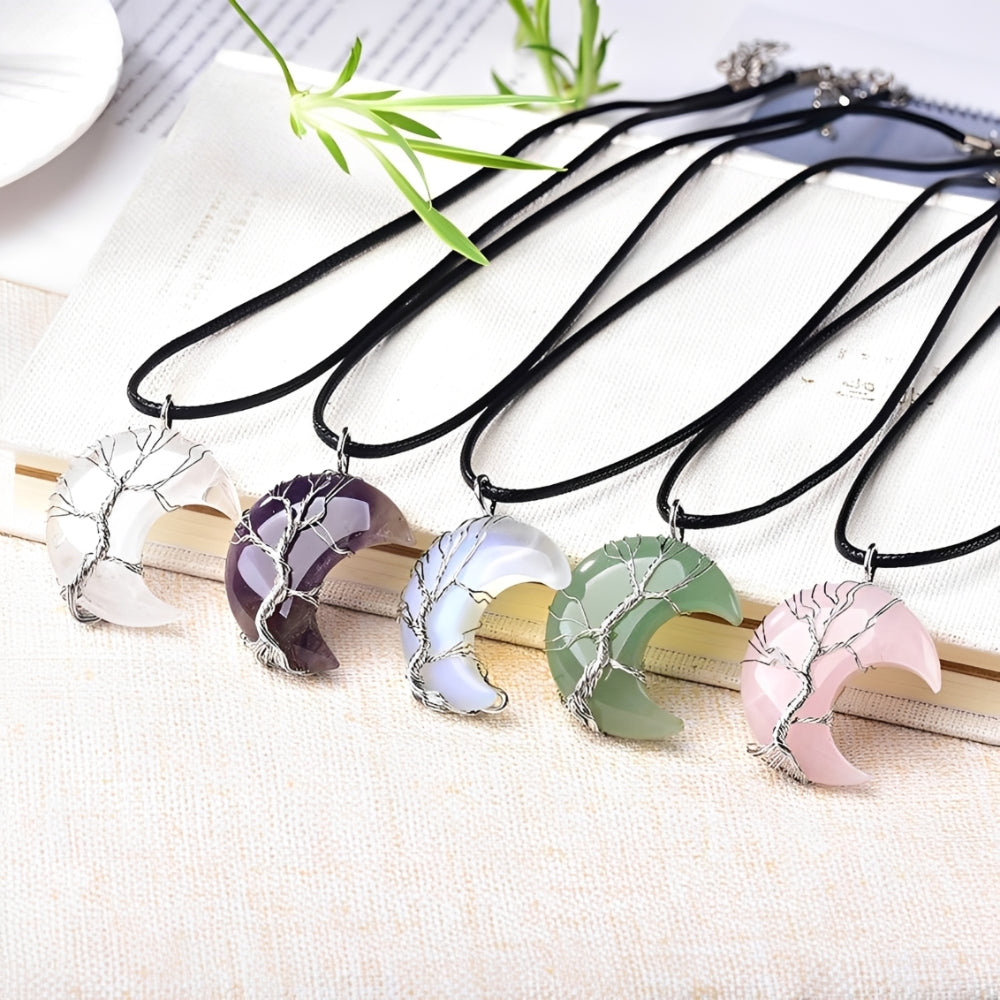 Collier Femme avec Arbre de Vie et Pendentif Lune