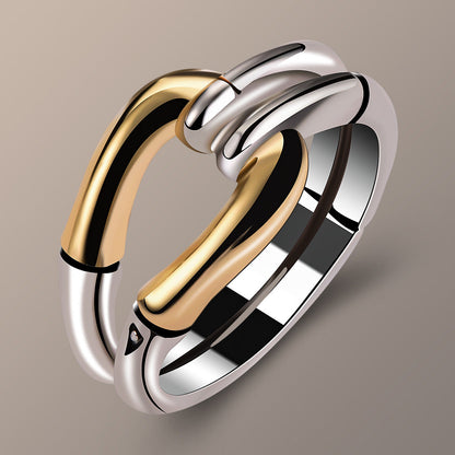 Naomi – Bague Créative Dorée Motif Bambou Géométrique