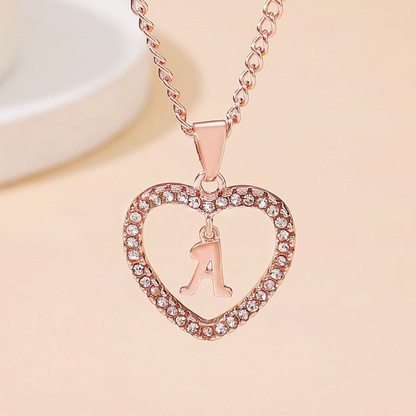 Collier Initiale en Cristal - Collier avec pendentif en forme de cœur avec initiale
