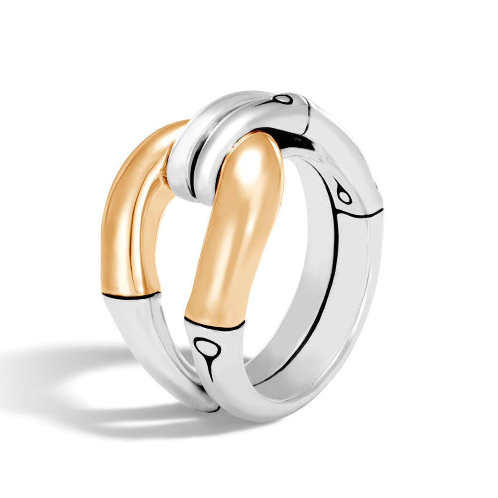 Naomi – Bague Créative Dorée Motif Bambou Géométrique