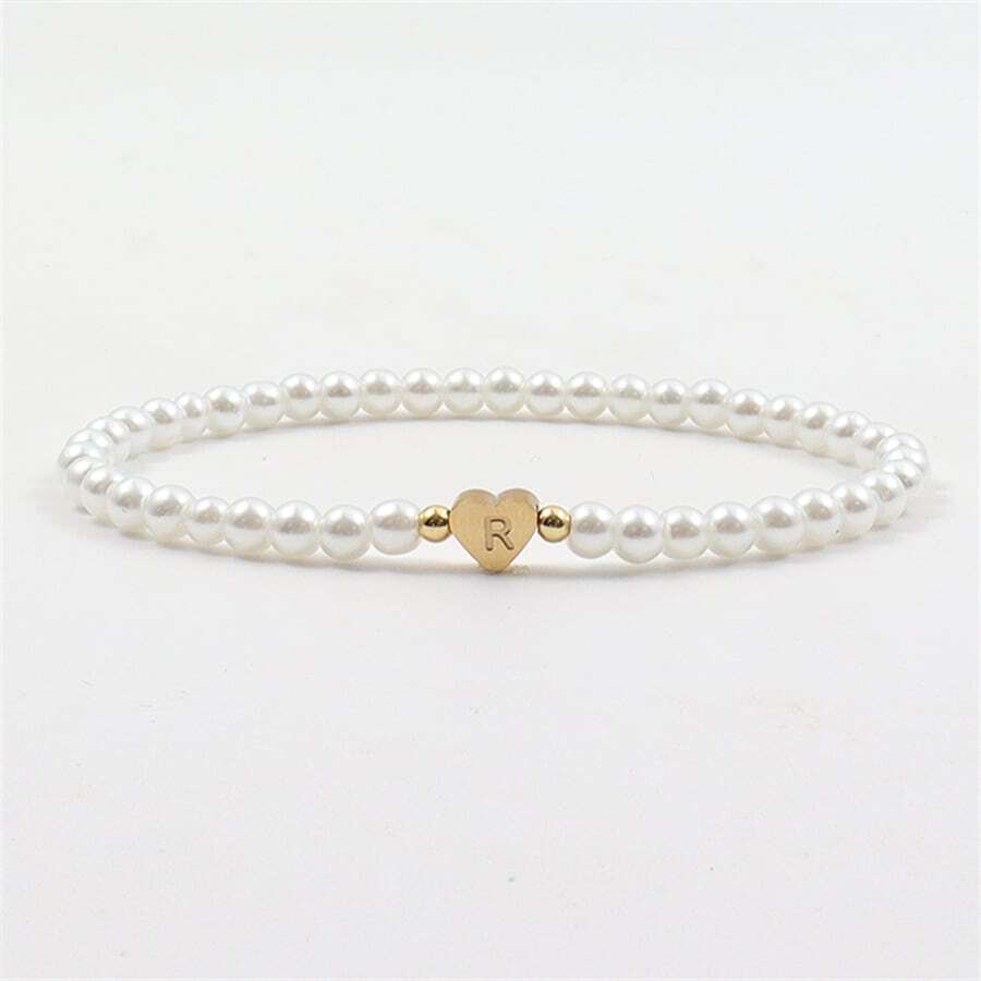 Bracelet en perles avec initiales gravées - Bracelet en perles cœur personnalisé
