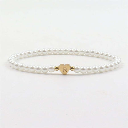 Bracelet en perles avec initiales gravées - Bracelet en perles cœur personnalisé