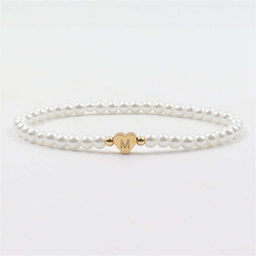 Bracelet en perles avec initiales gravées - Bracelet en perles cœur personnalisé