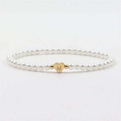 Bracelet en perles avec initiales gravées - Bracelet en perles cœur personnalisé
