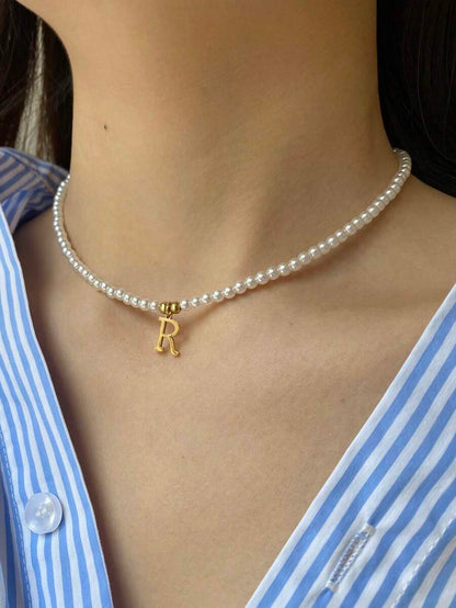 Collier perlé avec initiales - Collier personnalisé avec perles