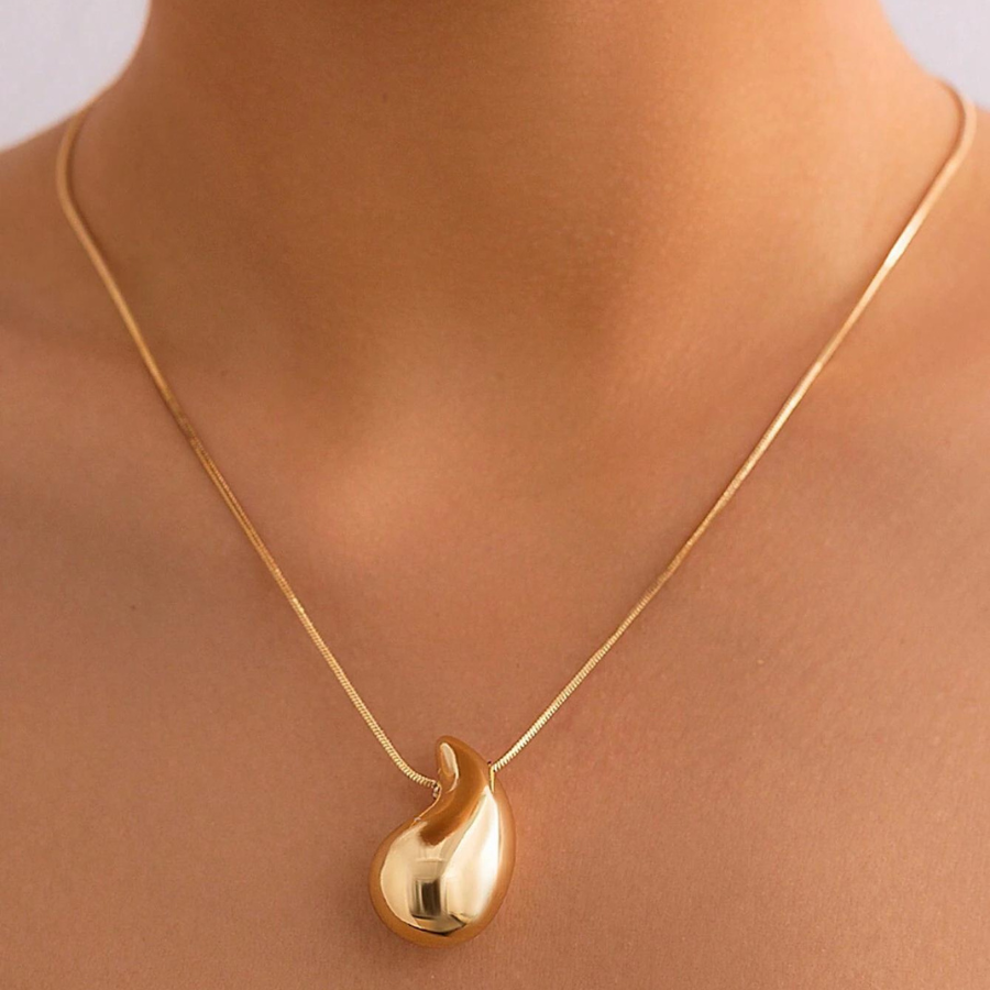 Collier Goutte d'Eau Surdimensionné - Collier Plaqué Or avec Pendentif en Forme de Goutte d'Eau