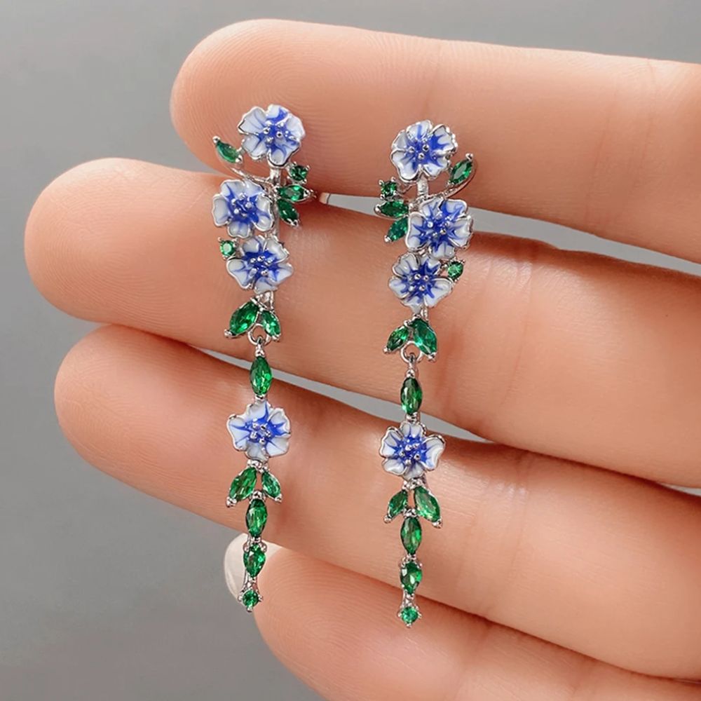 Boucles d'oreilles femme en chaîne avec motif floral - Pair