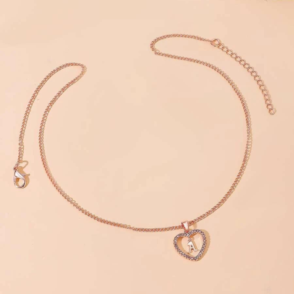 Collier Initiale en Cristal - Collier avec pendentif en forme de cœur avec initiale
