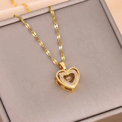 Love Heart Pendentif - Collier à Double Couches
