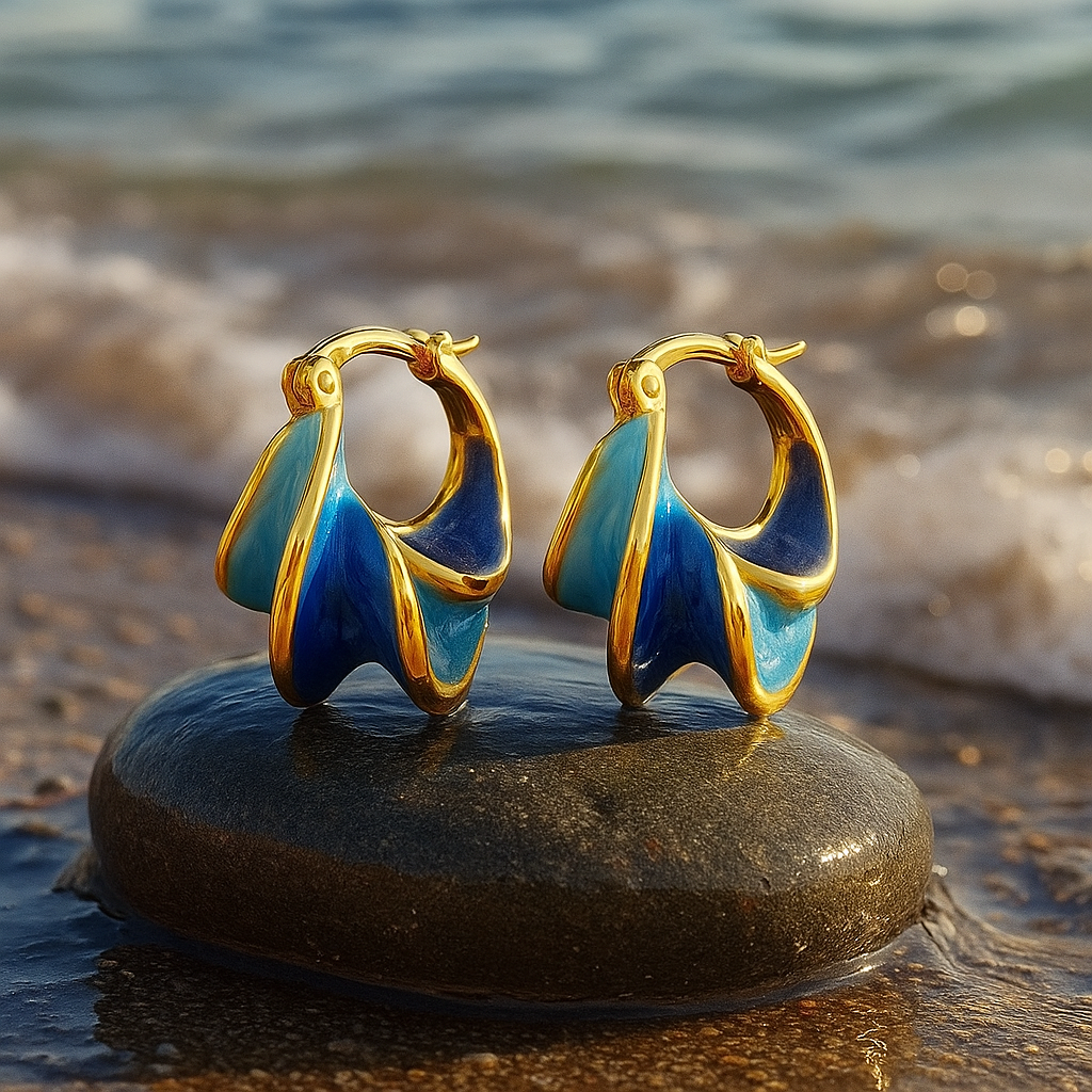 Marina – Boucles d'Oreilles Spirale Bleu Vintage