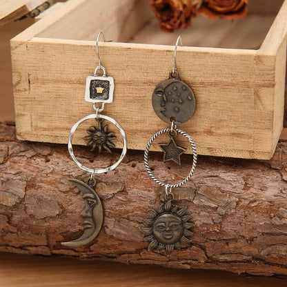 Boucles d'oreilles Femme Soleil et Lune en Design Mismatch (Paire)