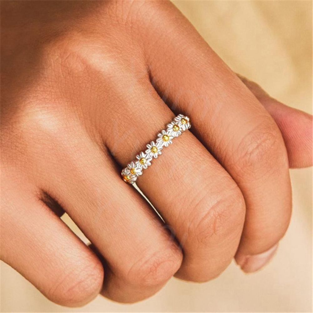 Bague réglable à marguerite pour dames avec motif floral