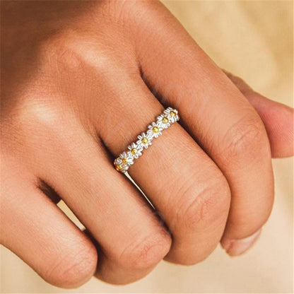 Bague réglable à marguerite pour dames avec motif floral