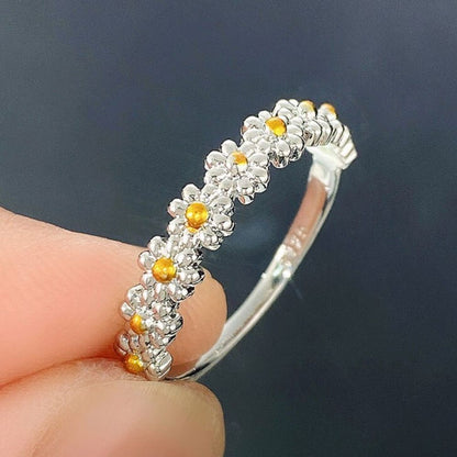 Bague réglable à marguerite pour dames avec motif floral