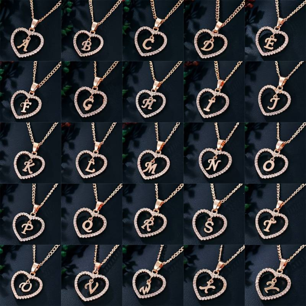 Collier Initiale en Cristal - Collier avec pendentif en forme de cœur avec initiale