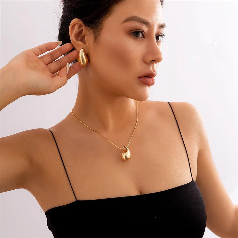 Collier Goutte d'Eau Surdimensionné - Collier Plaqué Or avec Pendentif en Forme de Goutte d'Eau