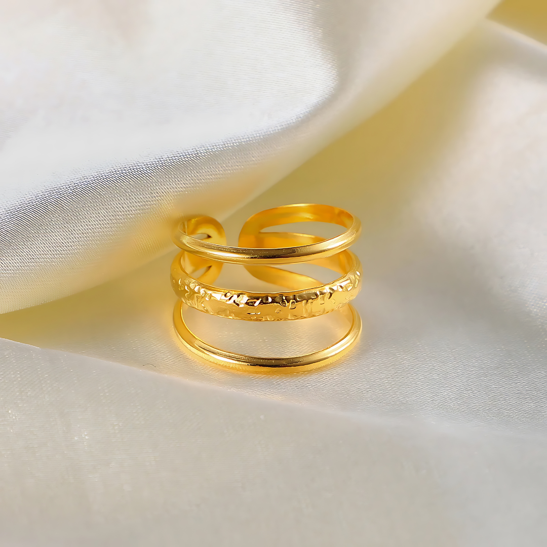 Cess – Bague Rétro Ouverte à Trois Lignes