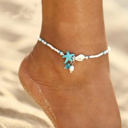Mireva – Bracelet de Cheville Étoile & Coquillage avec Pierres Naturelles
