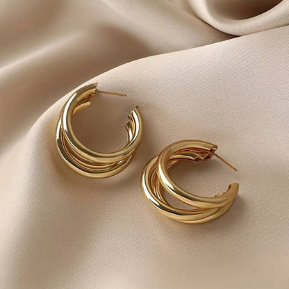 Boucles d'oreilles Triple Anneaux - 3 Boucles d'oreilles en Anneaux dorés