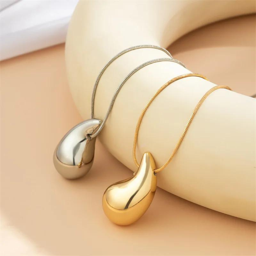 Collier Goutte d'Eau Surdimensionné - Collier Plaqué Or avec Pendentif en Forme de Goutte d'Eau