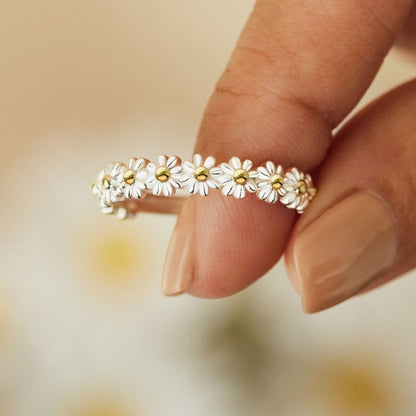 Bague réglable à marguerite pour dames avec motif floral