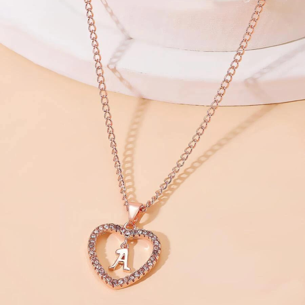 Collier Initiale en Cristal - Collier avec pendentif en forme de cœur avec initiale