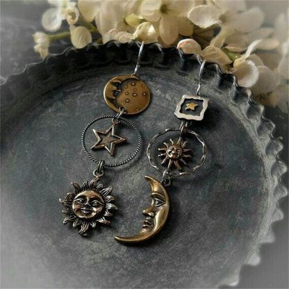 Boucles d'oreilles Femme Soleil et Lune en Design Mismatch (Paire)