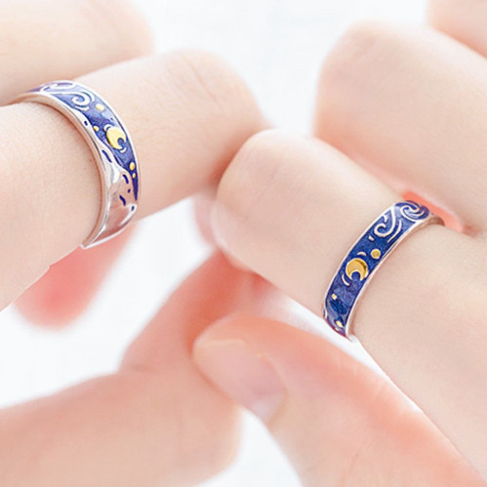 Ensemble d'anneaux réglables pour femmes avec design ciel étoilé (2 pièces)