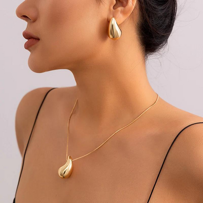 Collier Goutte d'Eau Surdimensionné - Collier Plaqué Or avec Pendentif en Forme de Goutte d'Eau