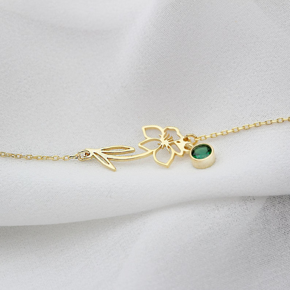 Bracelet de Fleurs d'Anniversaire - Bracelet avec Pierre de Naissance et Fleur