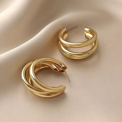 Boucles d'oreilles Triple Anneaux - 3 Boucles d'oreilles en Anneaux dorés