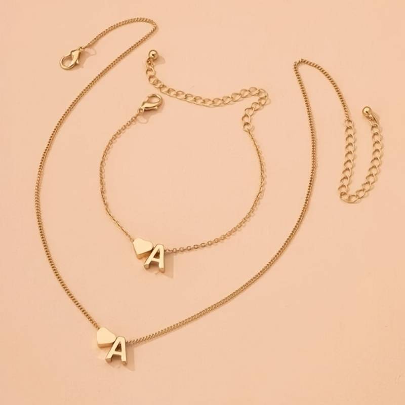 Set de bijoux Initiale en forme de cœur - Set de bijoux Initial Love