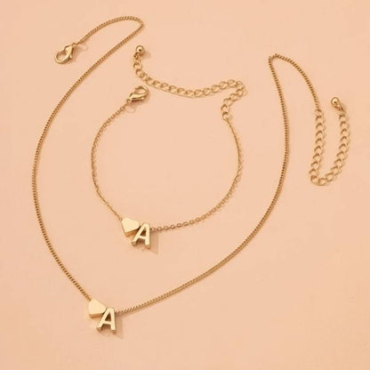 Set de bijoux Initiale en forme de cœur - Set de bijoux Initial Love