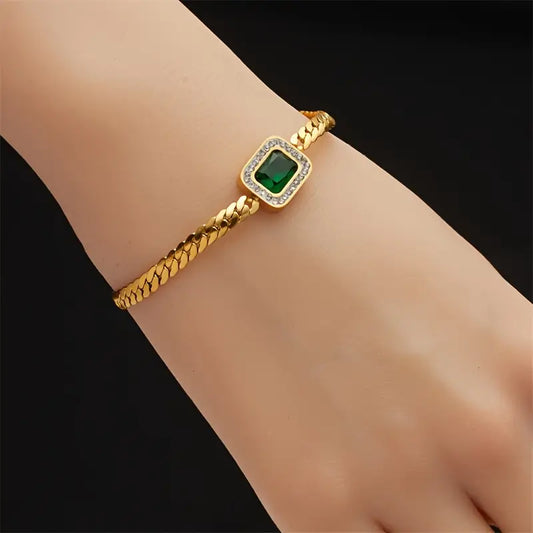 Orielle – Bracelet Doré Élégant à Pierre Verte Verdaska