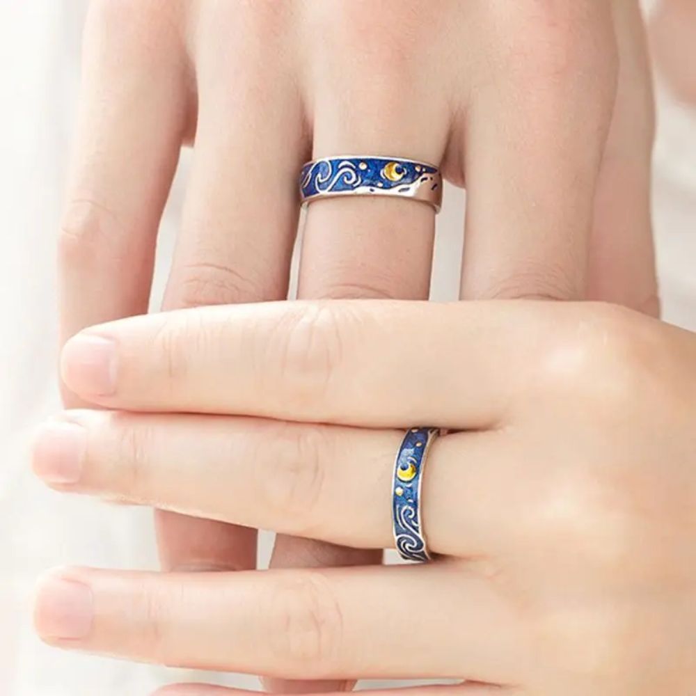 Ensemble d'anneaux réglables pour femmes avec design ciel étoilé (2 pièces)