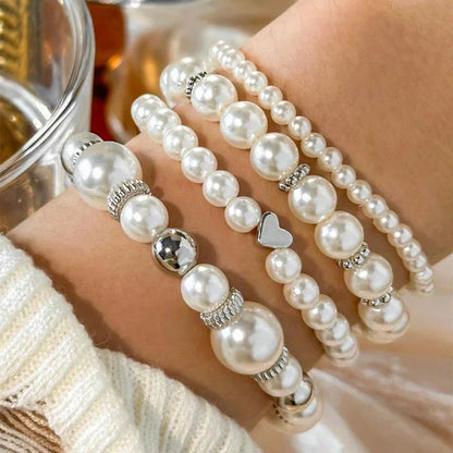 Keiko – Ensemble de Bracelets Cœur et Perles Blanches