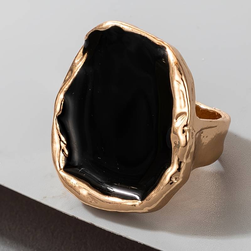 Bague Vintage en Pierre Noire Surdimensionnée
