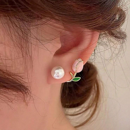 Boucles d'oreilles Perles Tulipes - Boucles d'oreilles perles de fleurs violettes