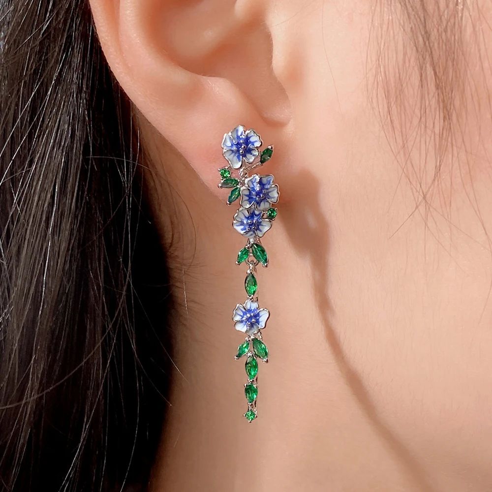 Boucles d'oreilles femme en chaîne avec motif floral - Pair